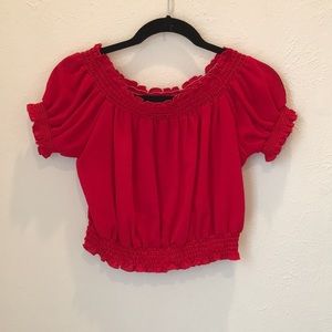 Show Me Your Mumu off the shoulder red crop